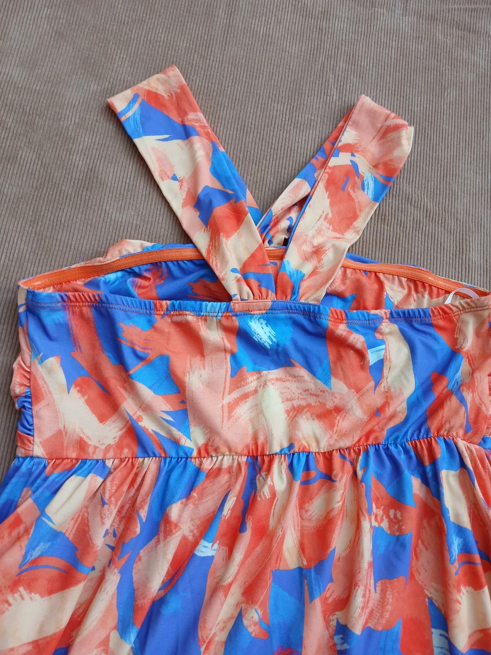 GRACE KARIN Criss Cross Halter Floral Maxi Dress Orange Blue Size L with Pockets - Picture 9 of 14